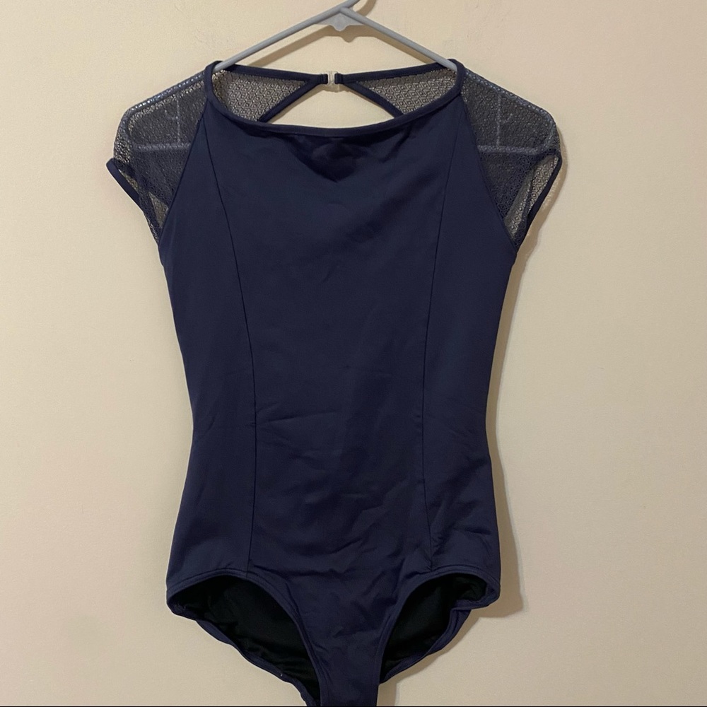 CAPEZIO Cap Sleeve Lace Mesh Open Back Wide Neck Ballet Dance Leotard